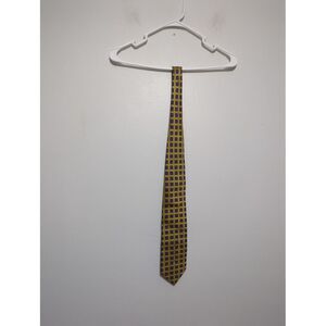 Next Mens Formal Necktie Multicolor Yellow Block Pattern Blue 100% Silk‎